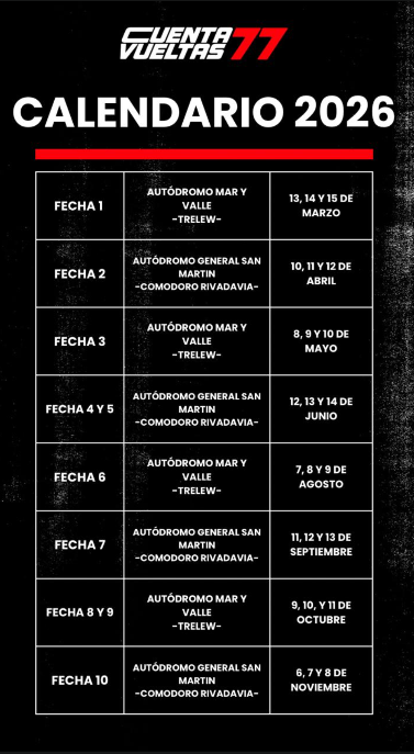 Calendario Automovilismo Zonal 2026